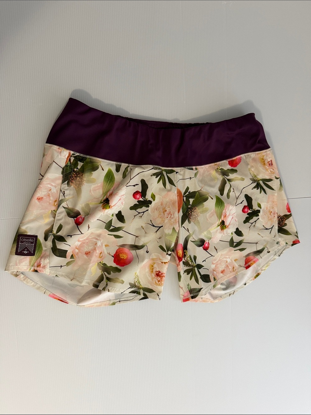 Oiselle Floral Running Shorts Women’s Size 8 Zippered Pocket Lined Shorts New